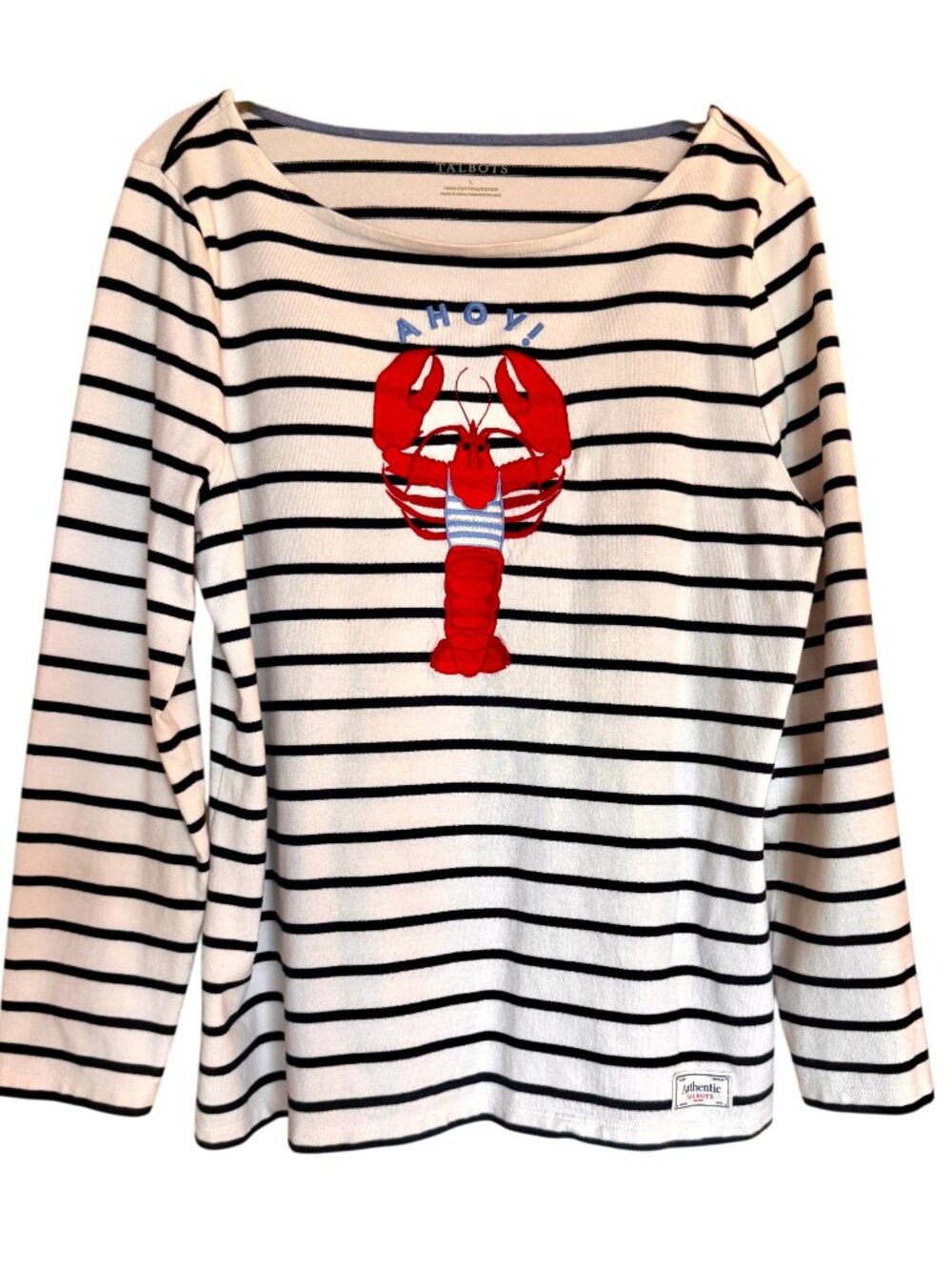 Talbot's Embroidered Red Lobster Scoop Neck Sweater Sz L #01